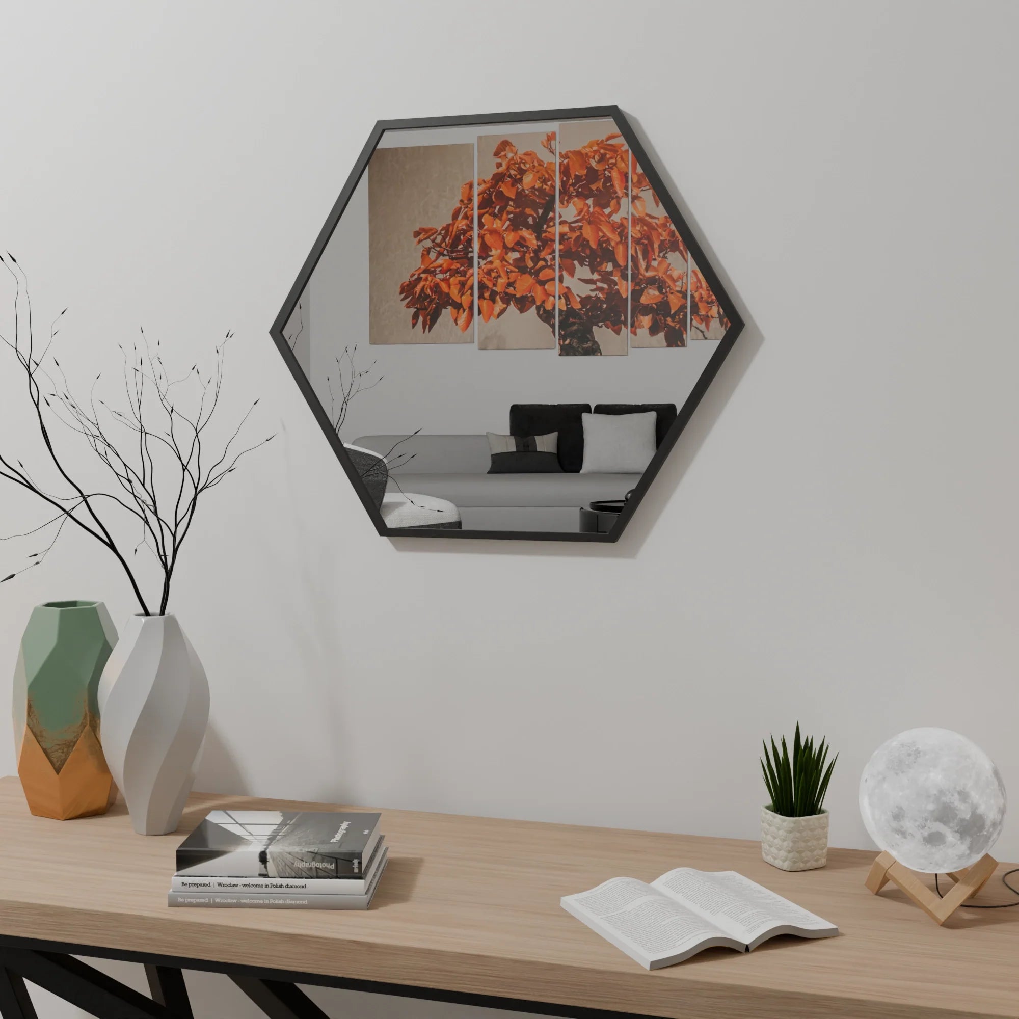 Modern Infinity HexaMirror Wall Decor in Silver for Living Room Accent
