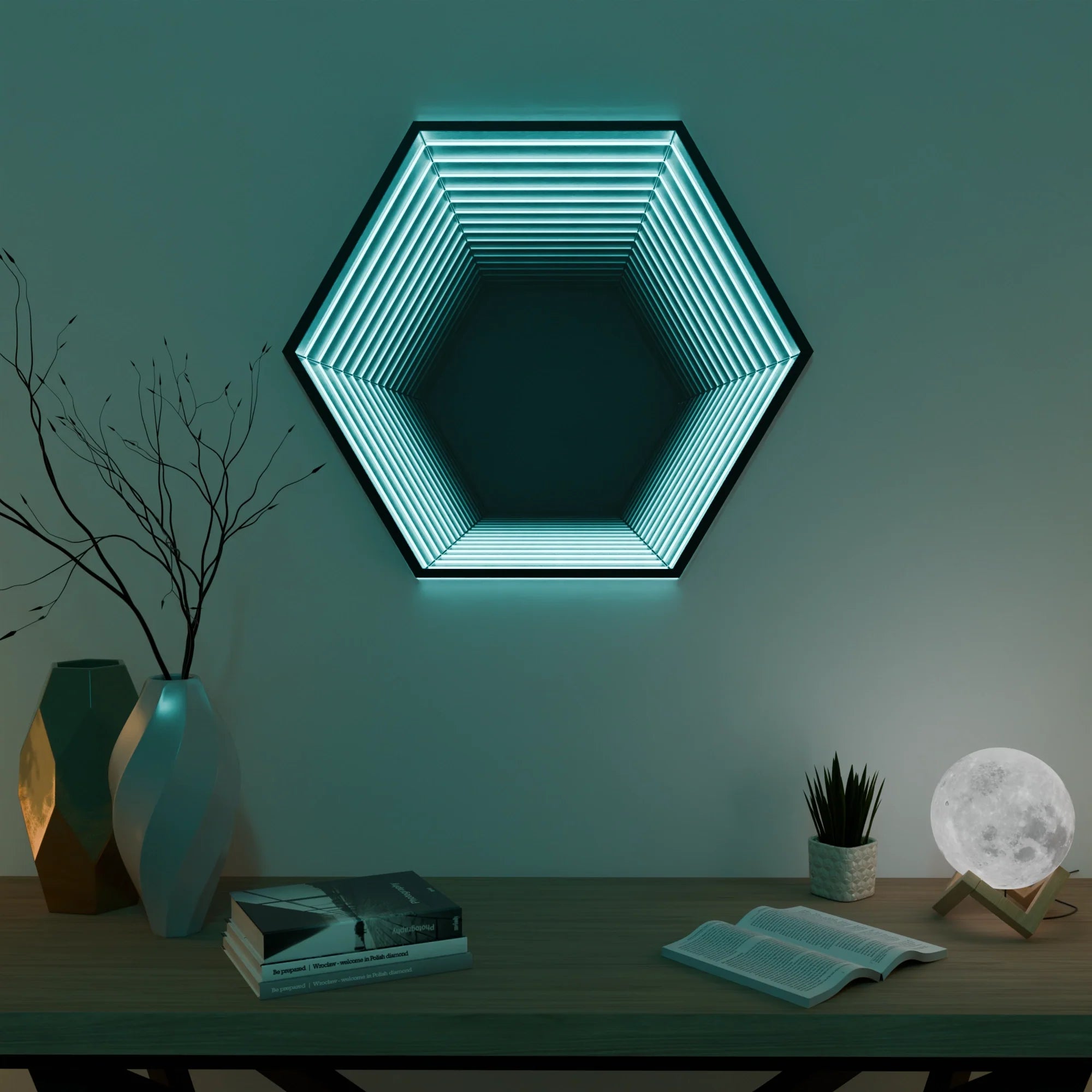 Elegant Infinity HexaMirror Wall Decor - Modern Silver Glass Accent Piece