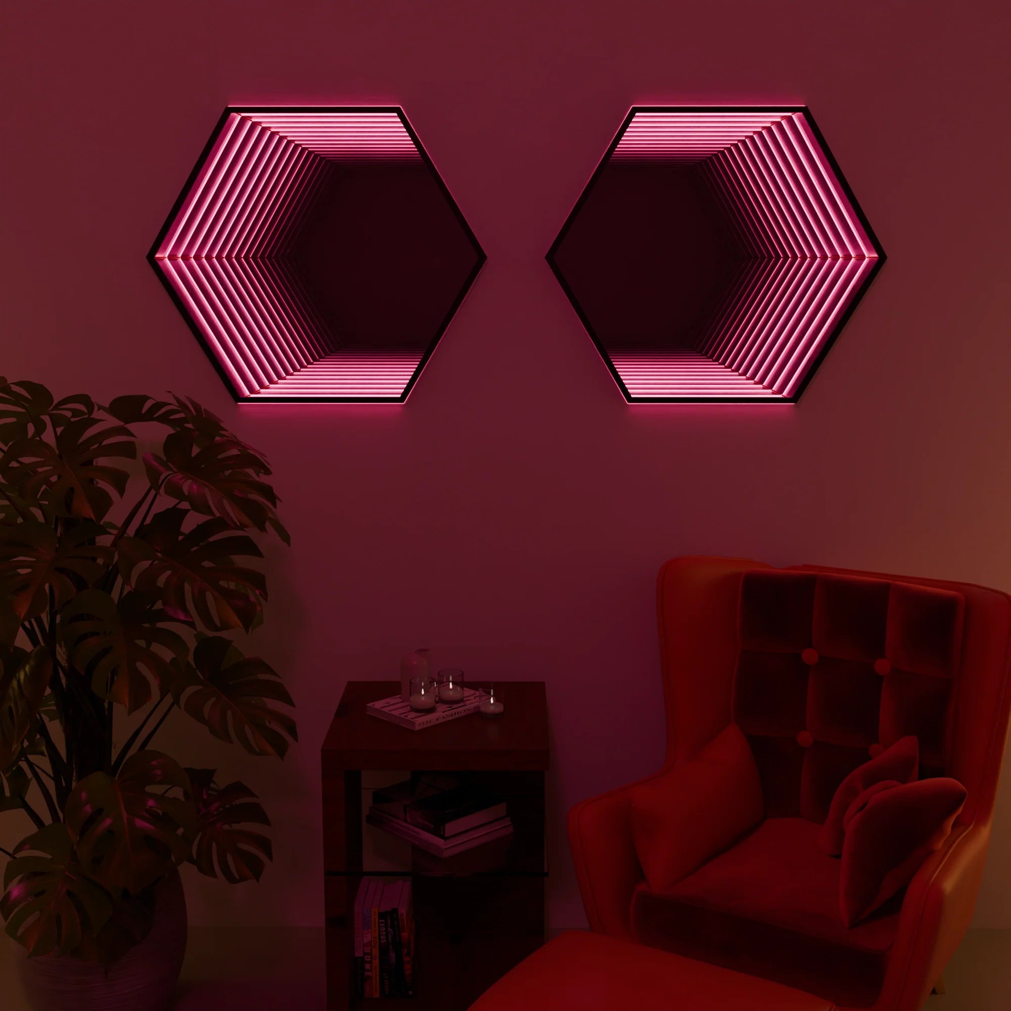 Modern Infinity HexaMirror Wall Decor in Silver for Living Room Accent
