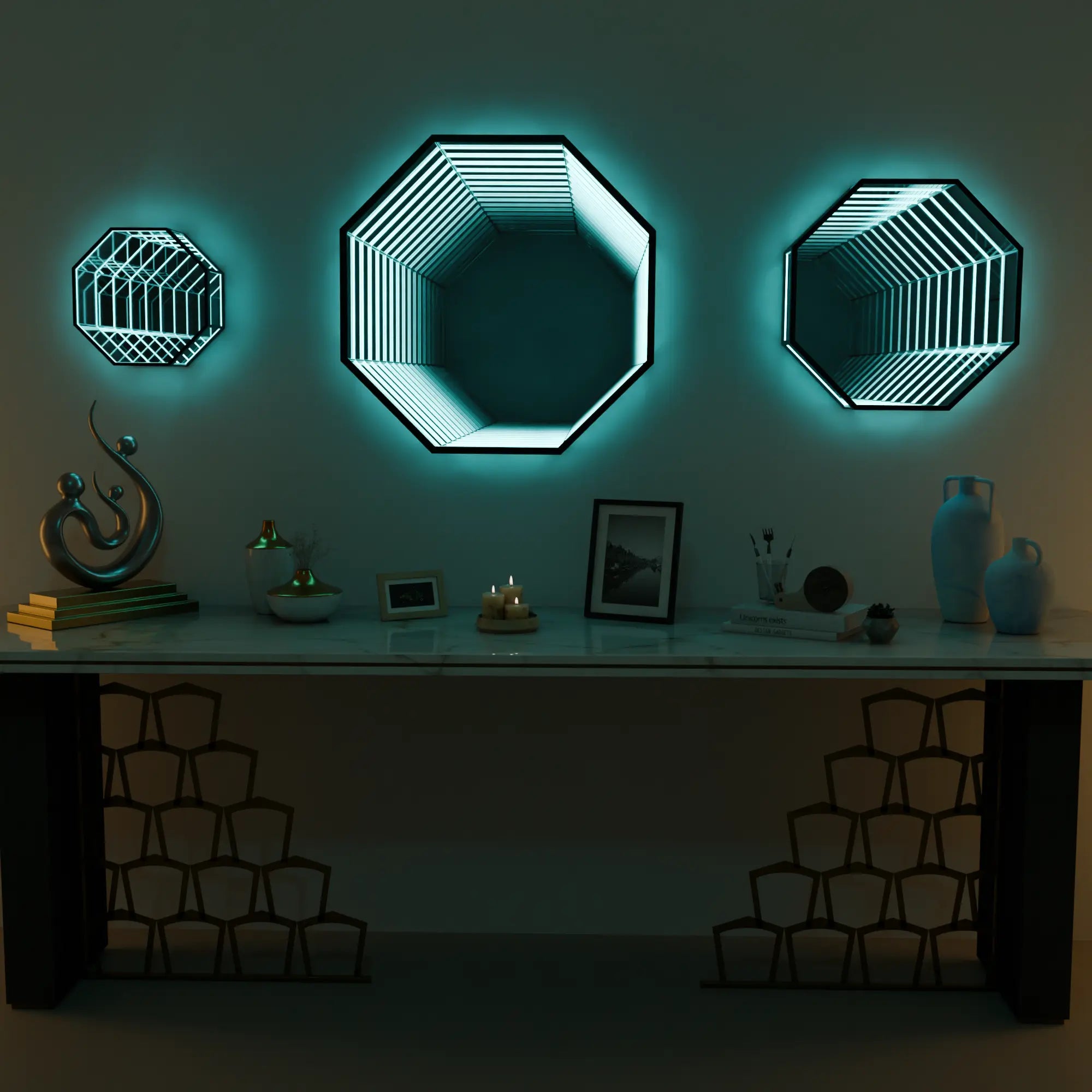 Modern Infinity OctaMirror - Elegant Wall Mirror in Silver for Living Room