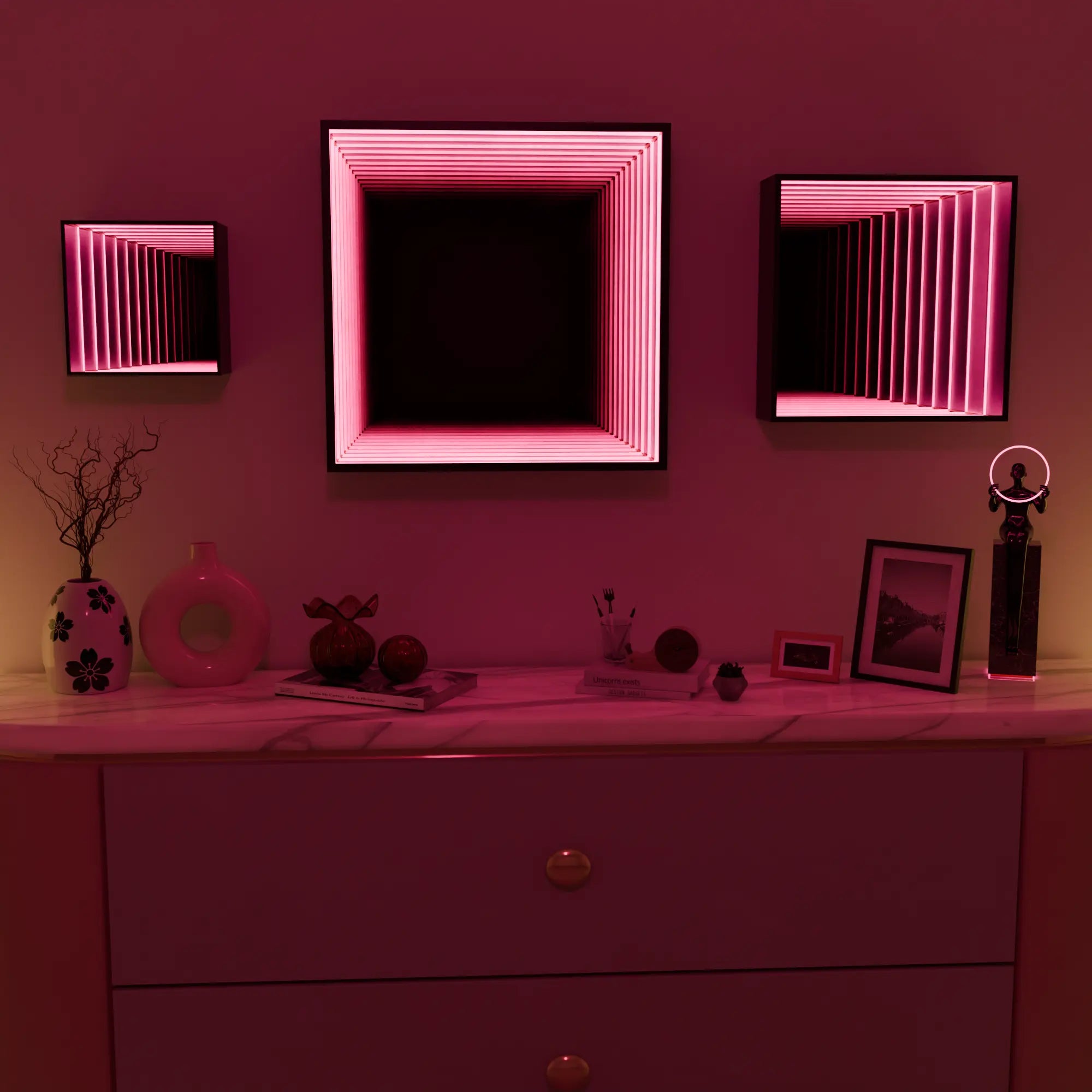 Modern Infinity QuadraMirror with Elegant Framed Design for Any Room