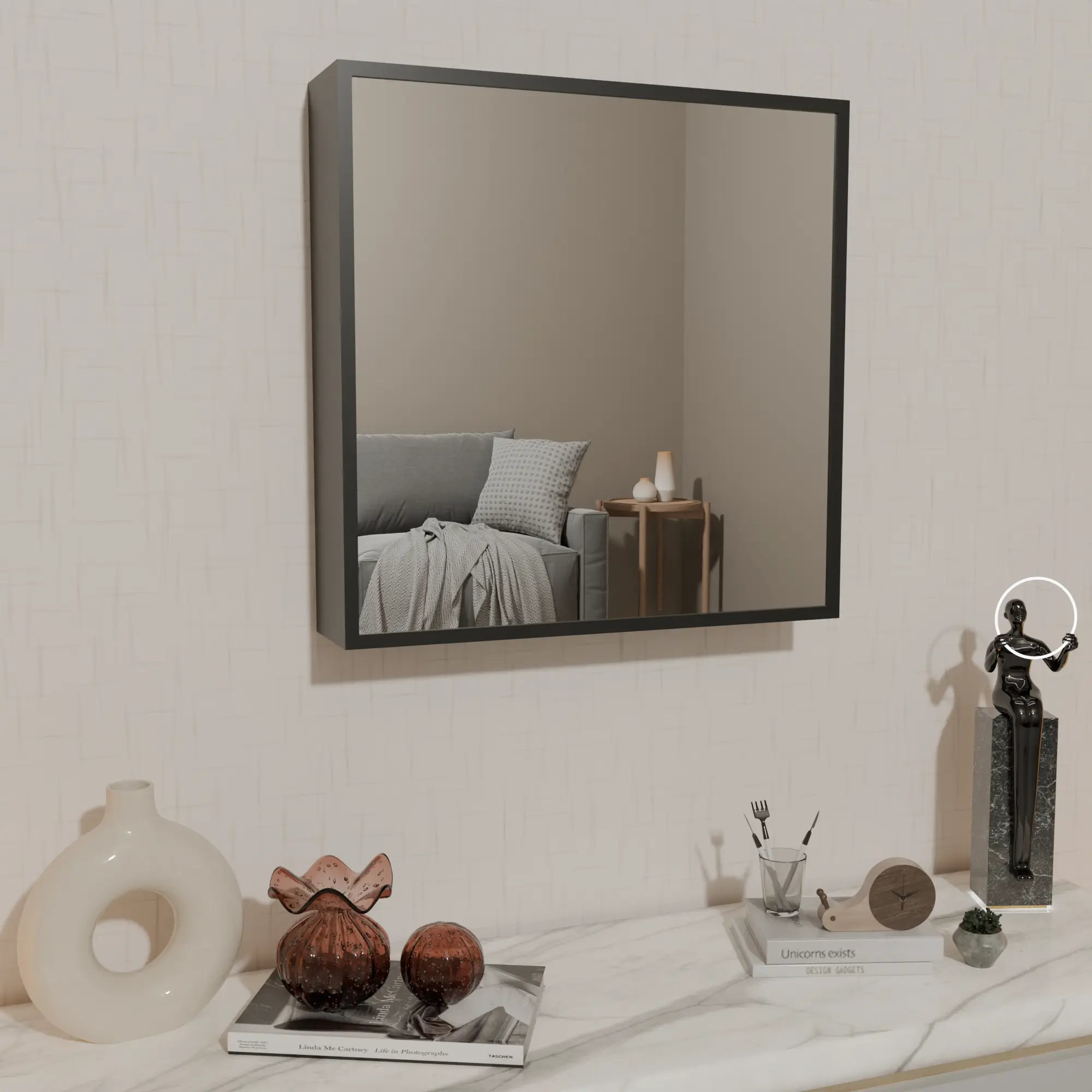 Contemporary Silver QuadraMirror Wall Decor for Living Room Bedroom