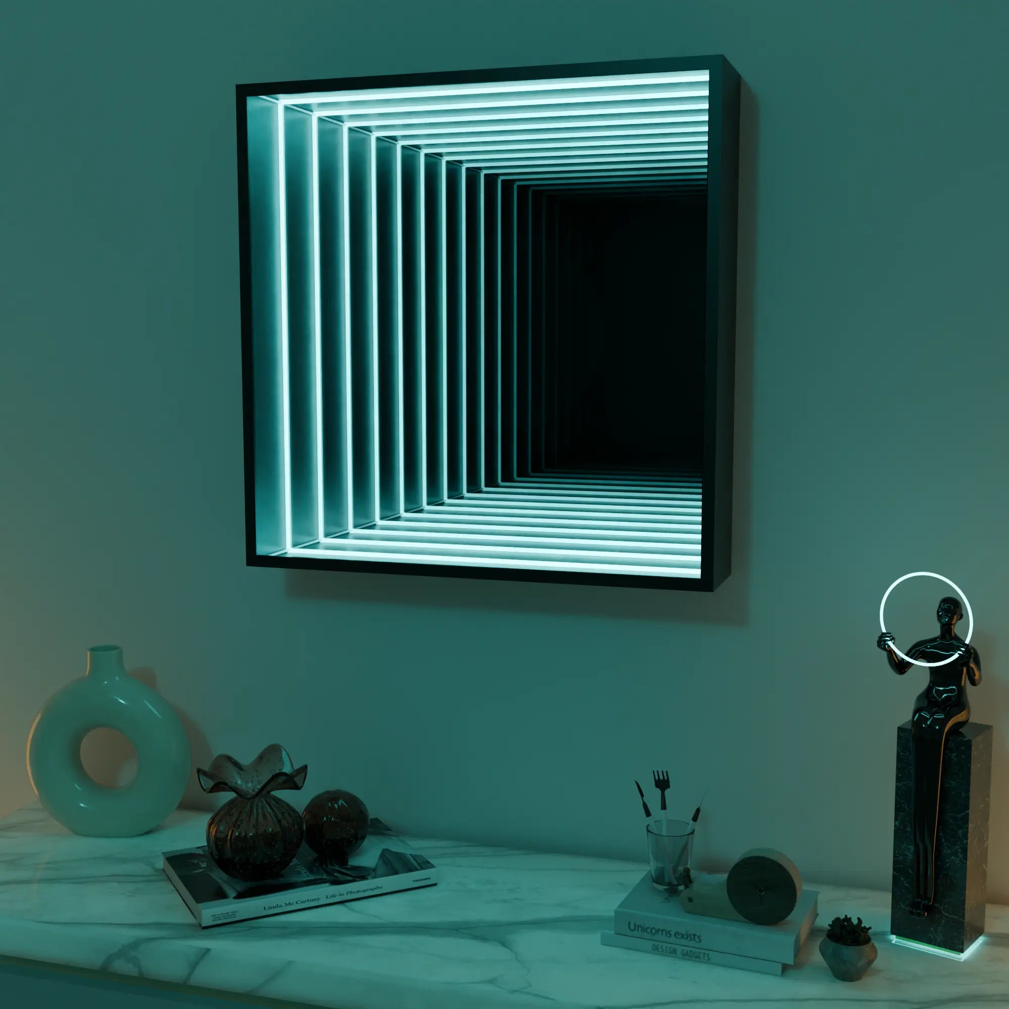Contemporary Silver QuadraMirror Wall Decor for Living Room Bedroom