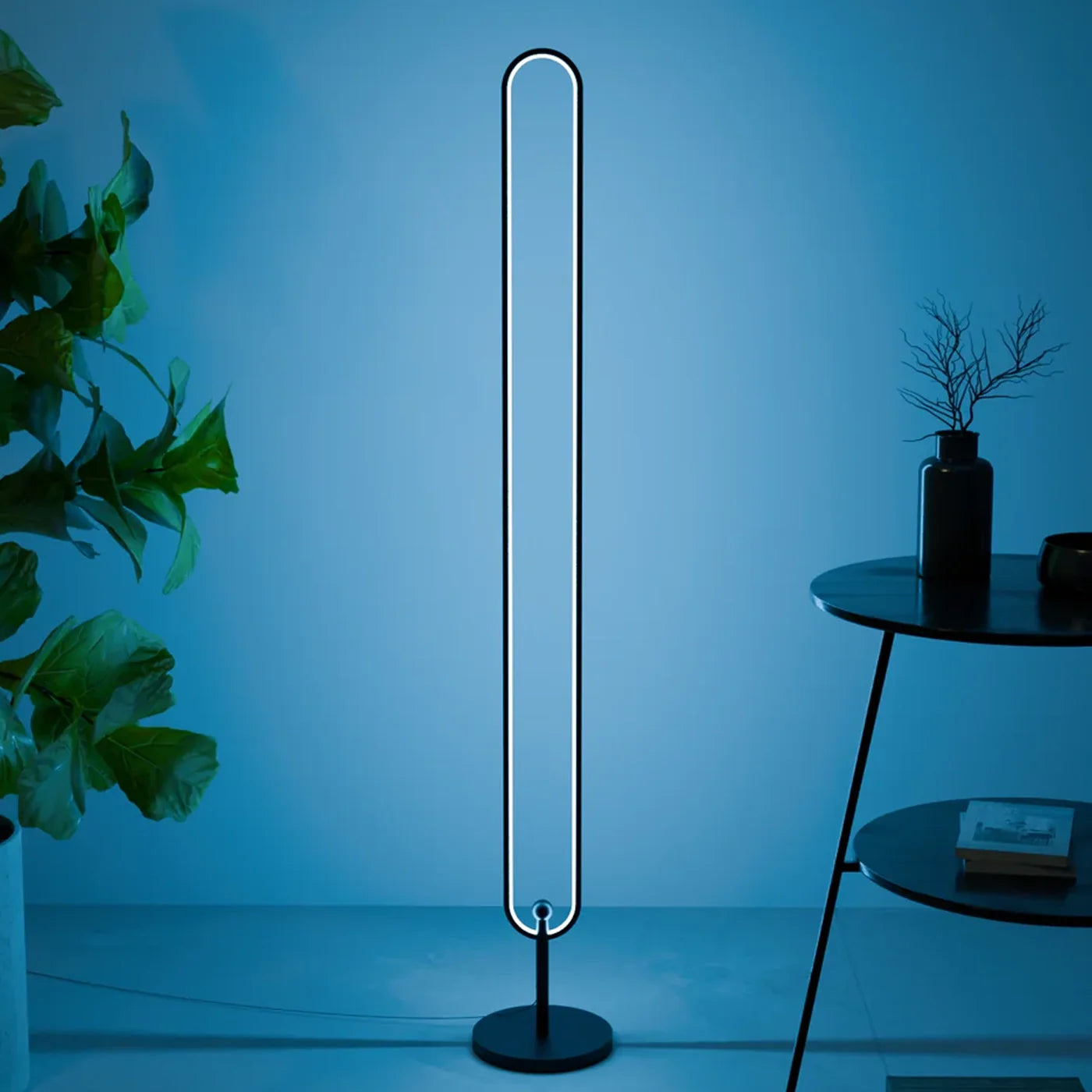 Modern Slim Black Infinity Floor Lamp for Living Room or Office Decor