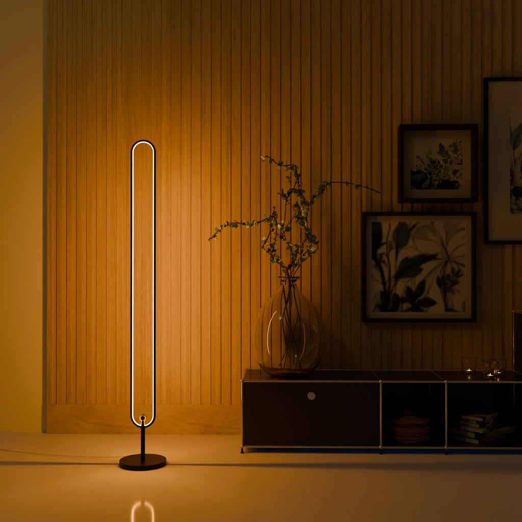 Modern Slim Black Infinity Floor Lamp for Living Room or Office Decor