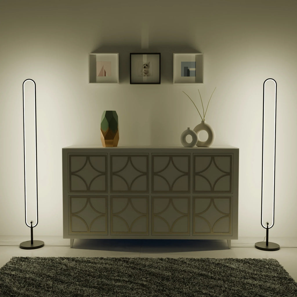 Modern Slim Black Infinity Floor Lamp for Living Room or Office Decor