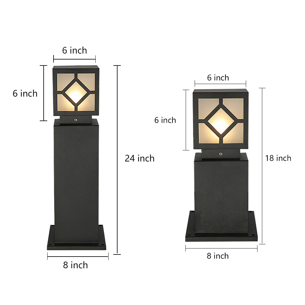 Retro European Solar Square Bollard Light for Garden Pathway Lighting
