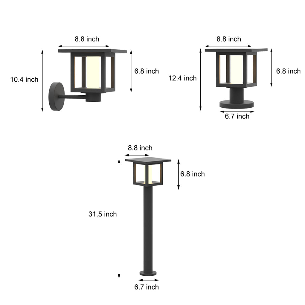 Modern Black LED Post Lights with Rain Shield & Dual Power for Outdoors
