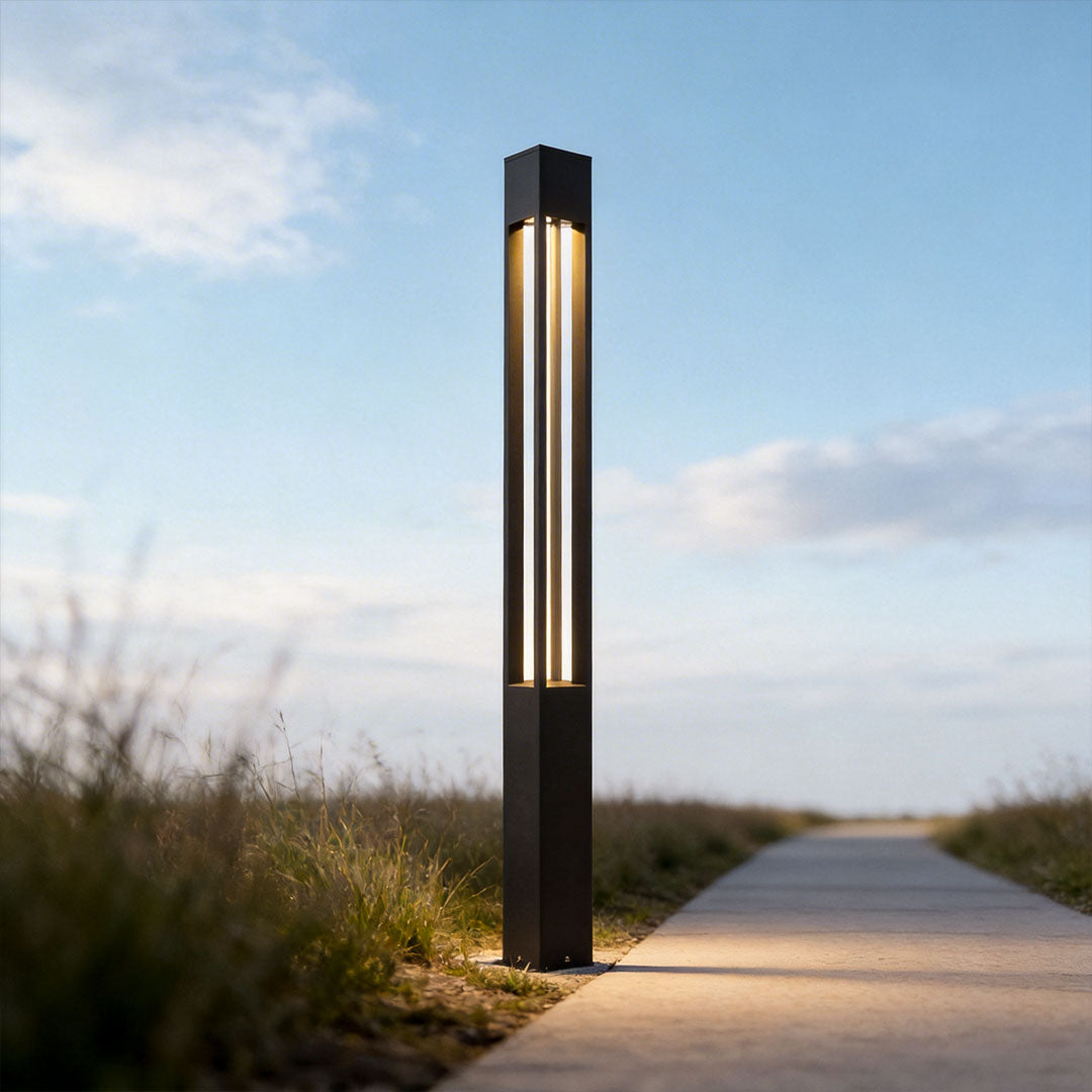 Modern Black LED Bollard Landscape Lights for Outdoor Pathway Illumination