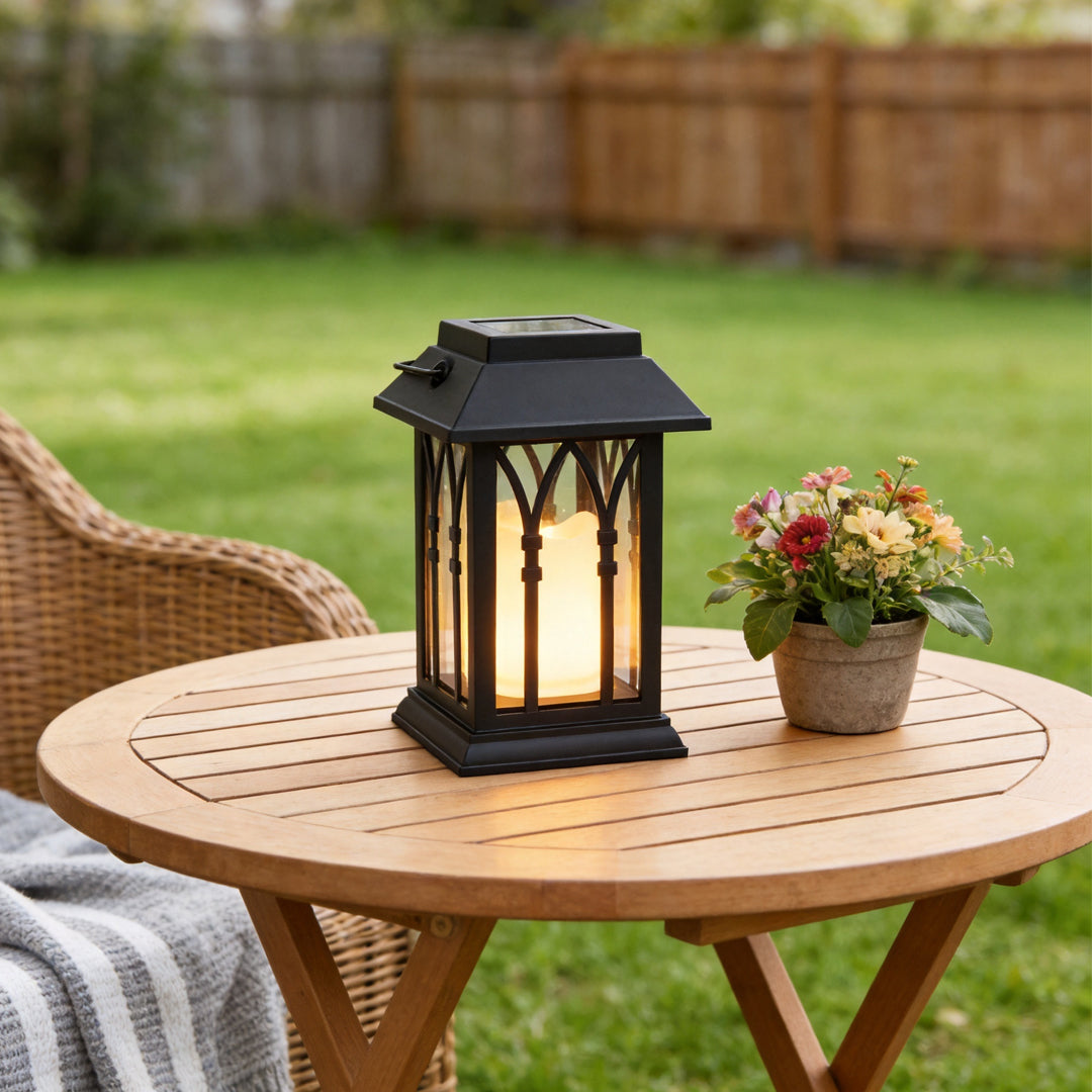 Portable Black Solar LED Candlestick Lantern for Outdoor Decor