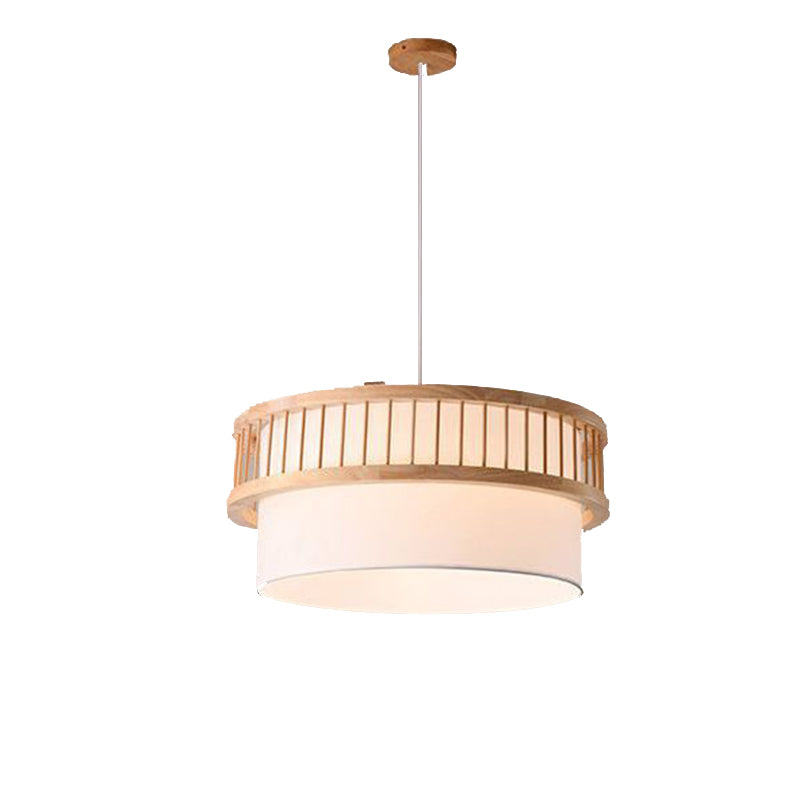 Traditional Japanese Wood Fabric 1/4-Light Chandelier for Dining Room