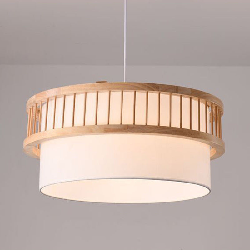 Traditional Japanese Wood Fabric 1/4-Light Chandelier for Dining Room