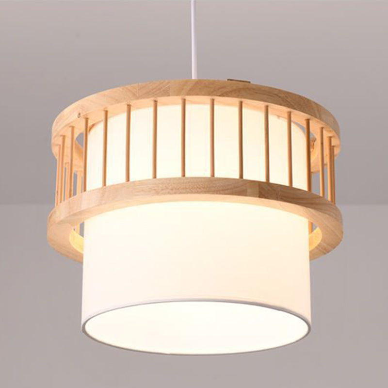 Traditional Japanese Wood Fabric 1/4-Light Chandelier for Dining Room