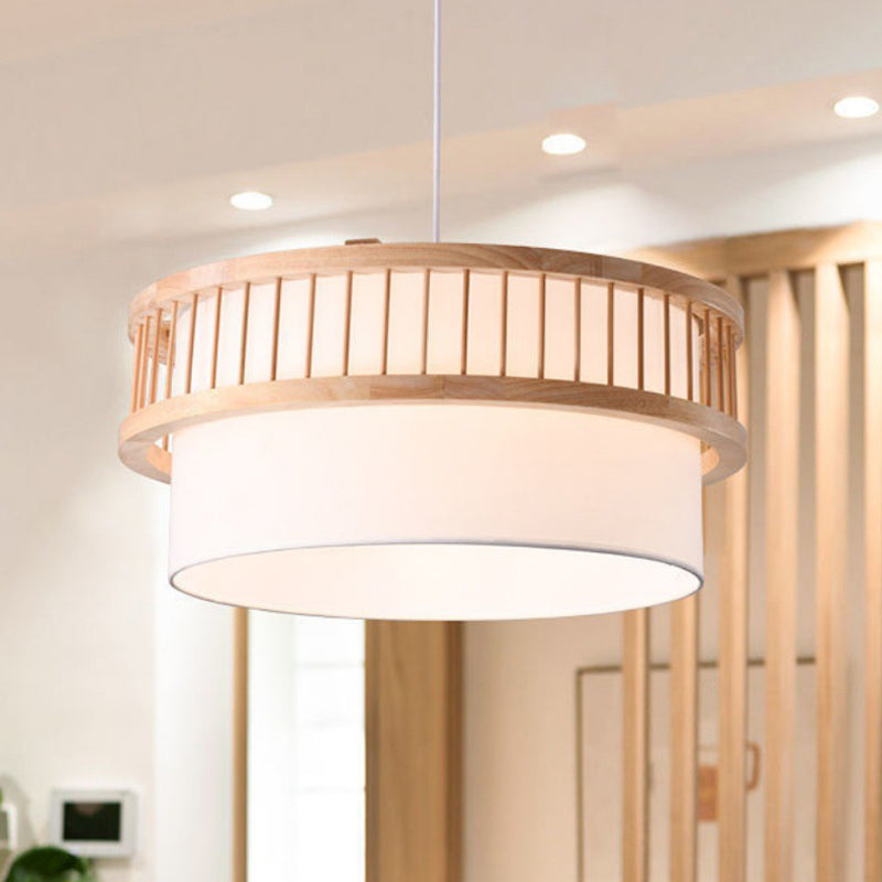 Traditional Japanese Wood Fabric 1/4-Light Chandelier for Dining Room