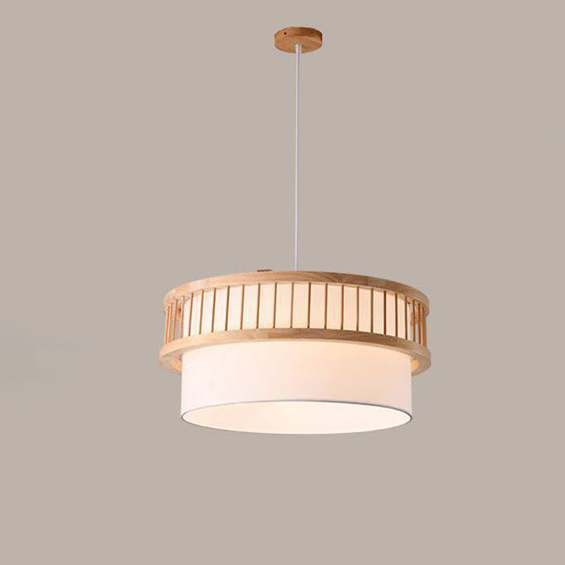Traditional Japanese Wood Fabric 1/4-Light Chandelier for Dining Room