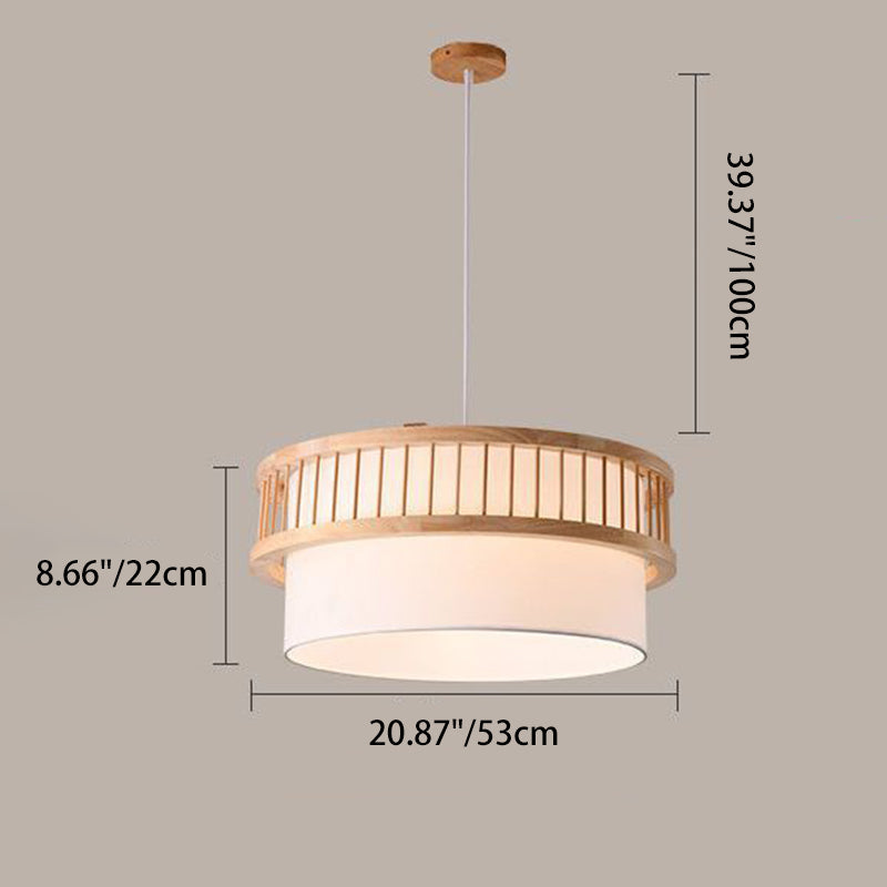 Traditional Japanese Wood Fabric 1/4-Light Chandelier for Dining Room