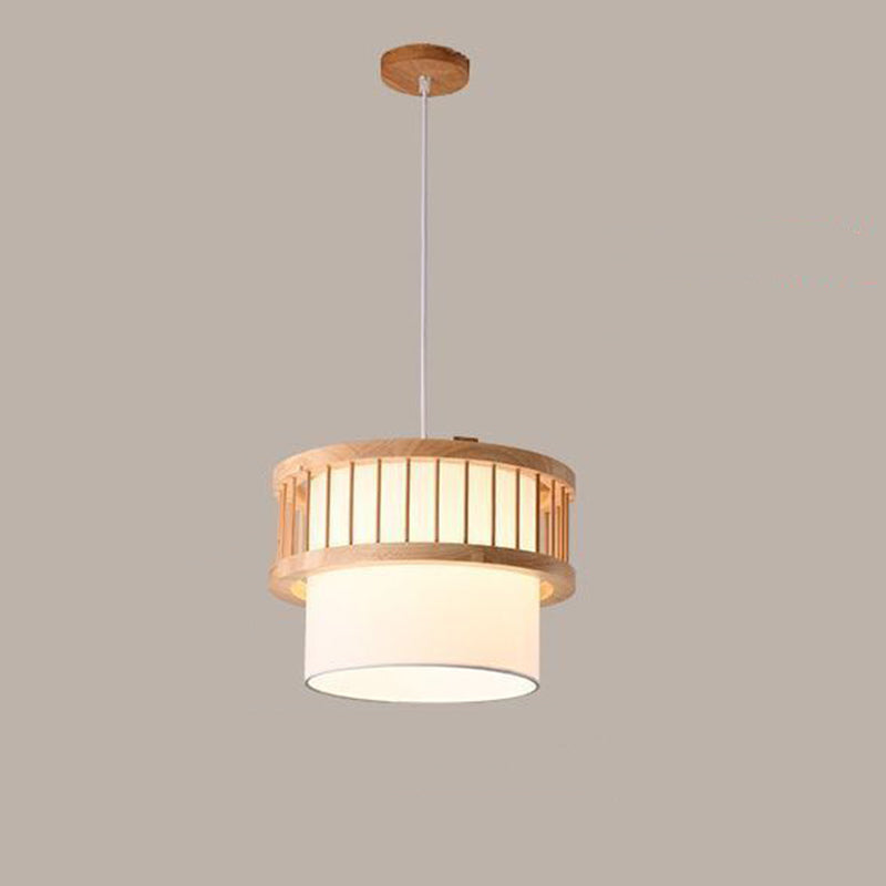 Traditional Japanese Wood Fabric 1/4-Light Chandelier for Dining Room