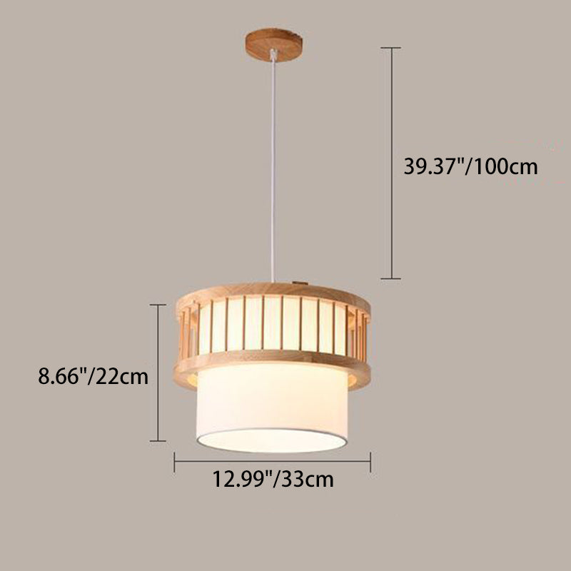Traditional Japanese Wood Fabric 1/4-Light Chandelier for Dining Room
