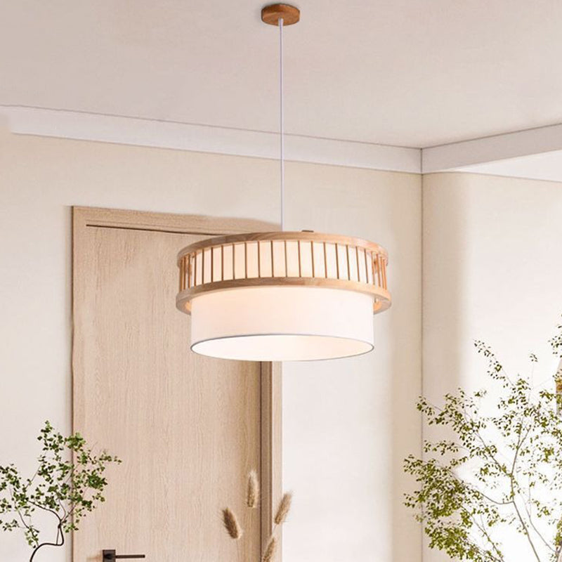Traditional Japanese Wood Fabric 1/4-Light Chandelier for Dining Room