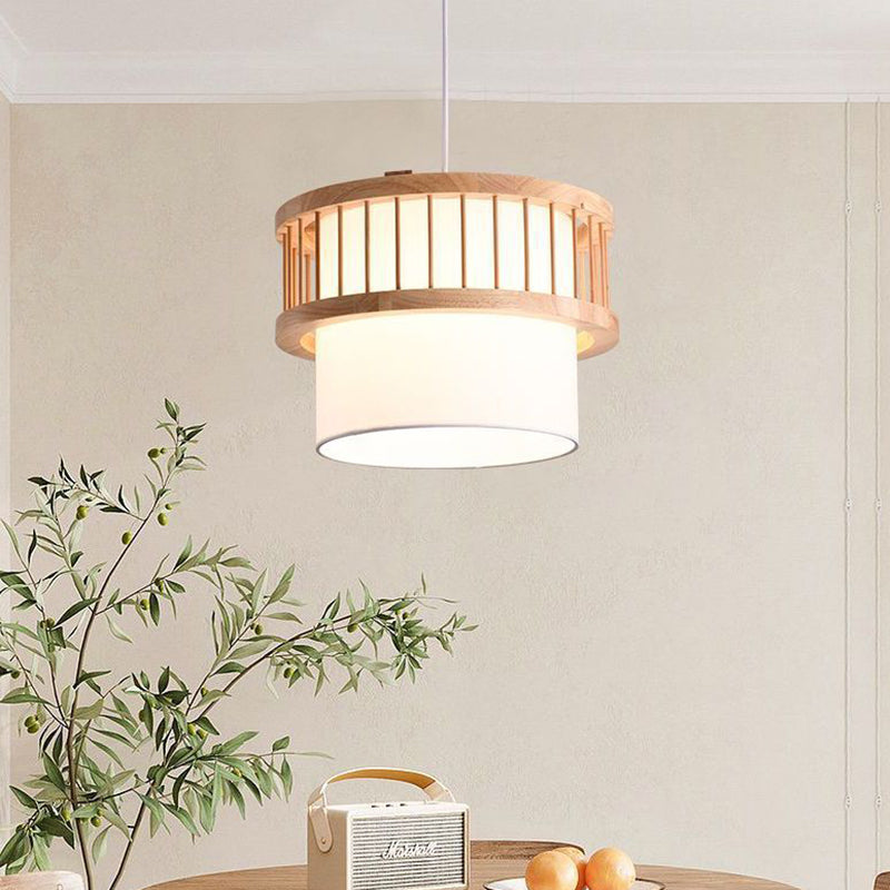 Traditional Japanese Wood Fabric 1/4-Light Chandelier for Dining Room