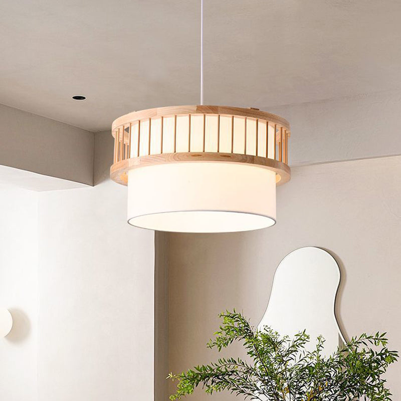 Traditional Japanese Wood Fabric 1/4-Light Chandelier for Dining Room