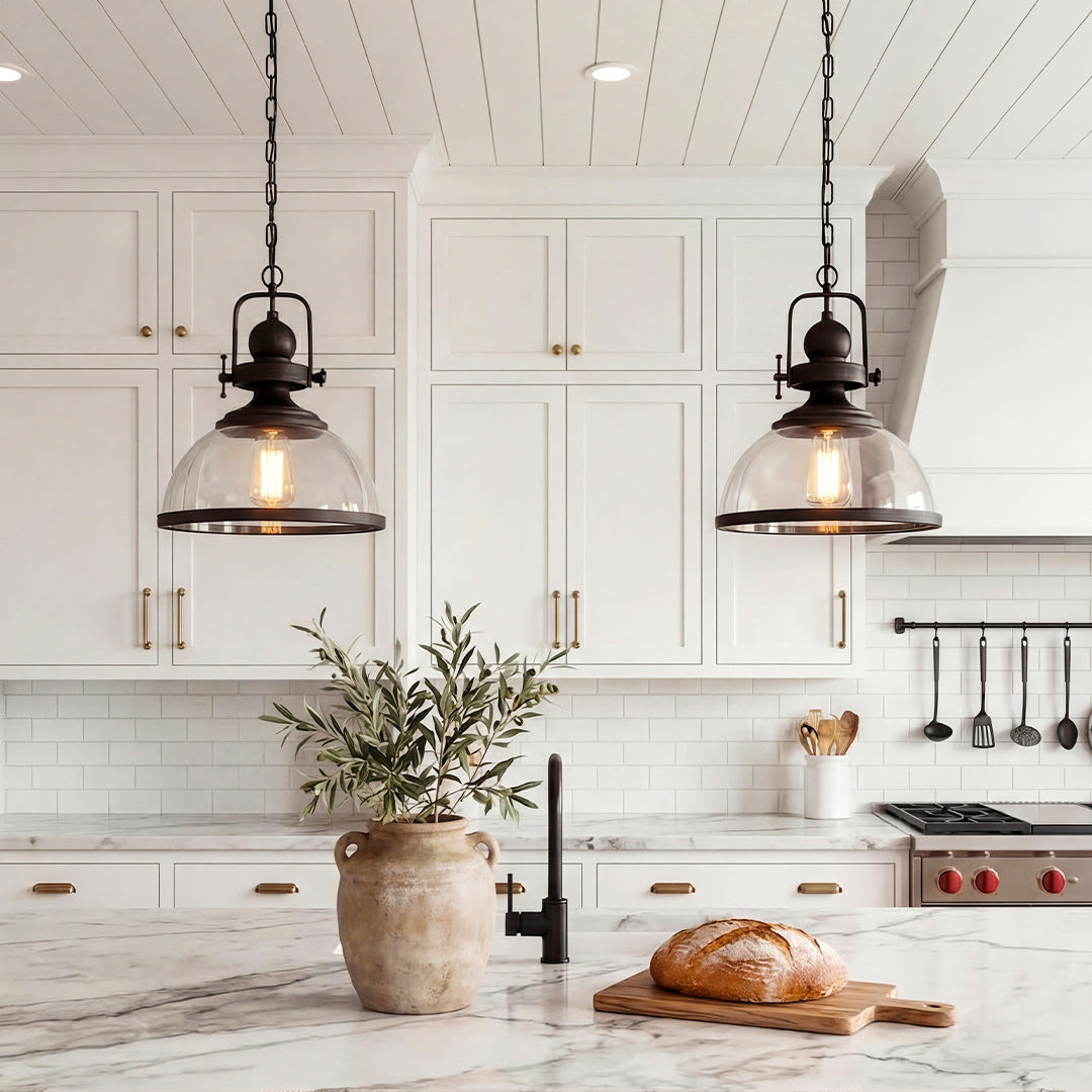 Vintage Clear Glass Industrial Pendant Light Fixture for Kitchen & Dining