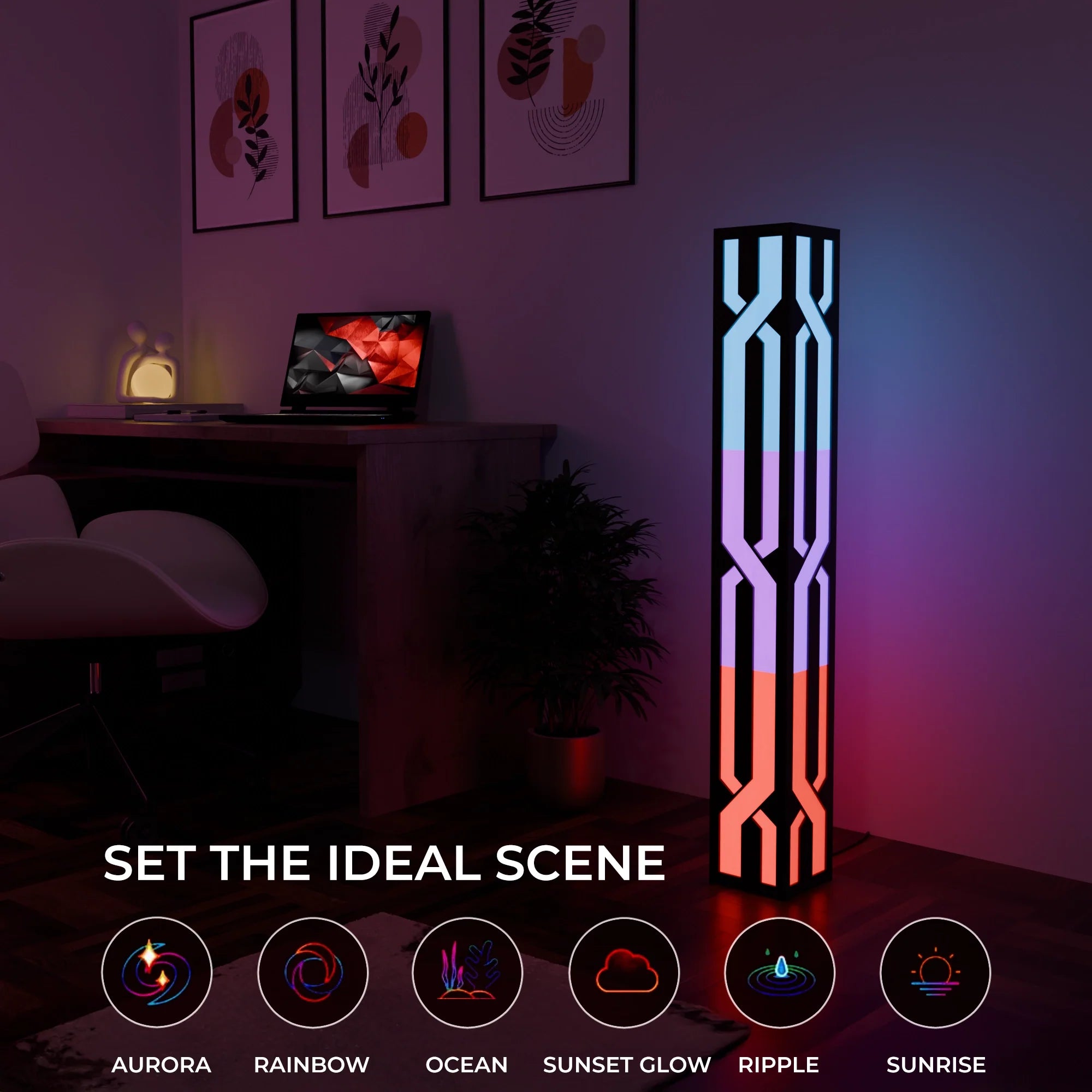 Contemporary Adjustable Black LED Smart Floor Lamp for Living Room