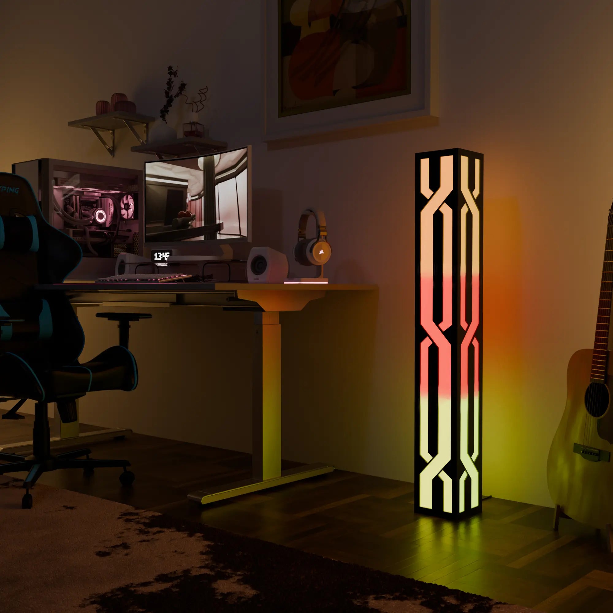 Contemporary Adjustable Black LED Smart Floor Lamp for Living Room