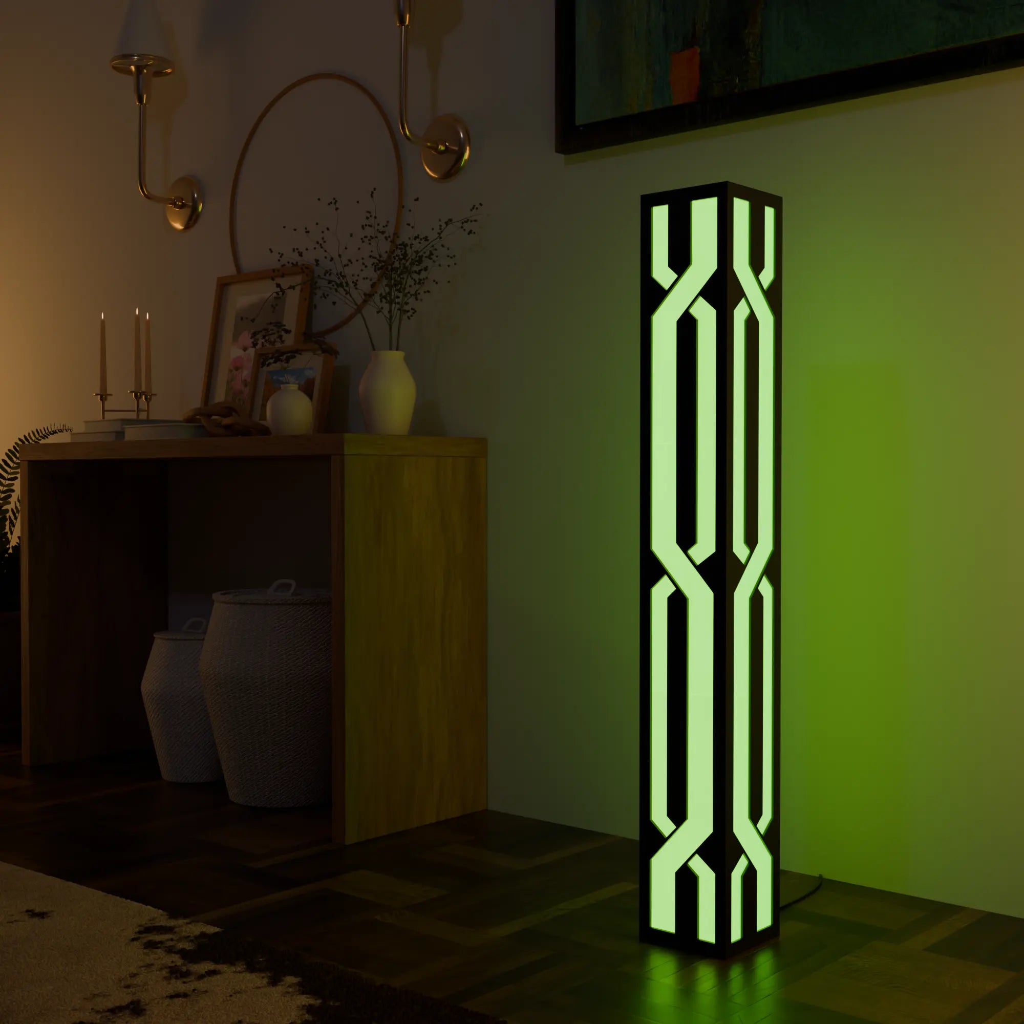 Contemporary Adjustable Black LED Smart Floor Lamp for Living Room