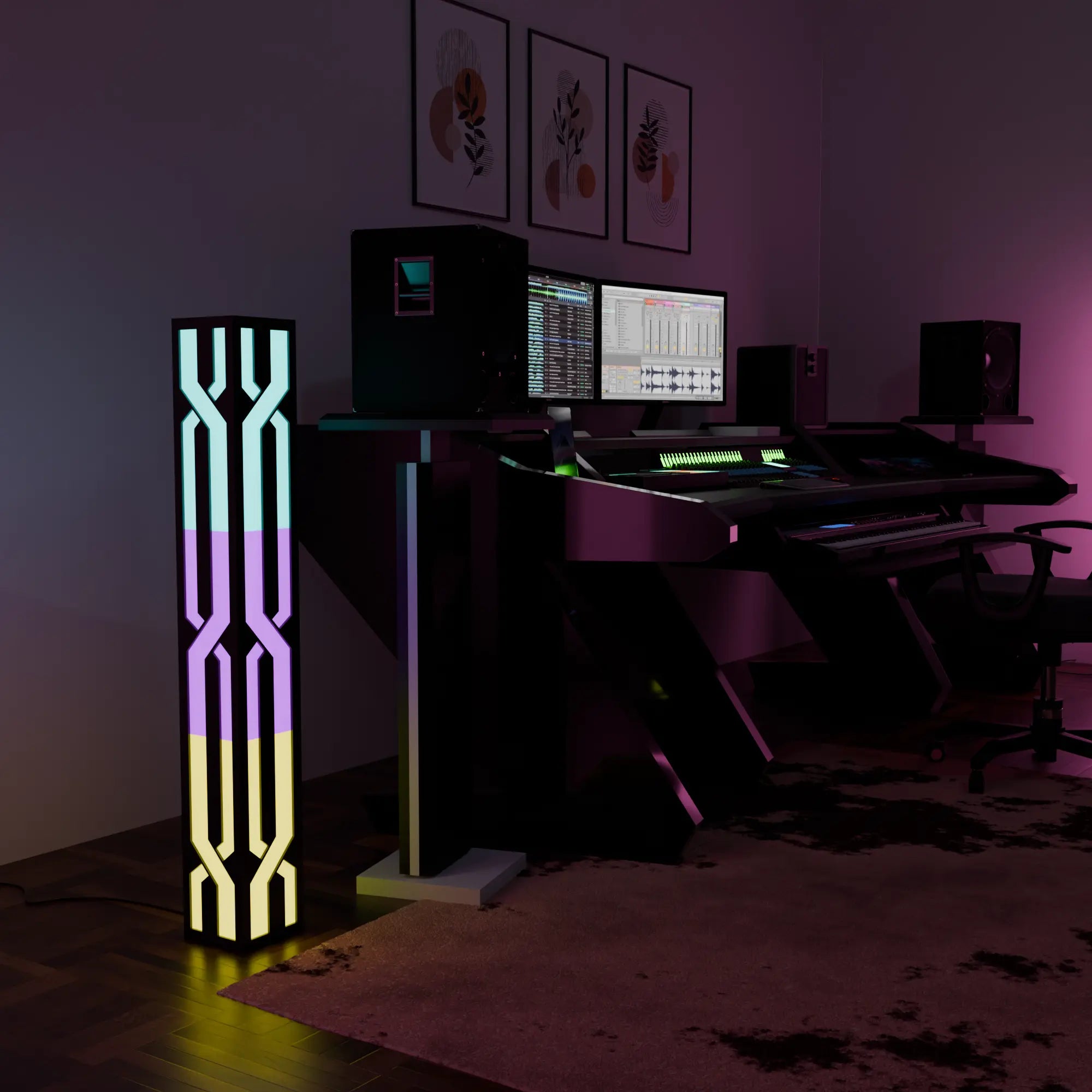 Contemporary Adjustable Black LED Smart Floor Lamp for Living Room