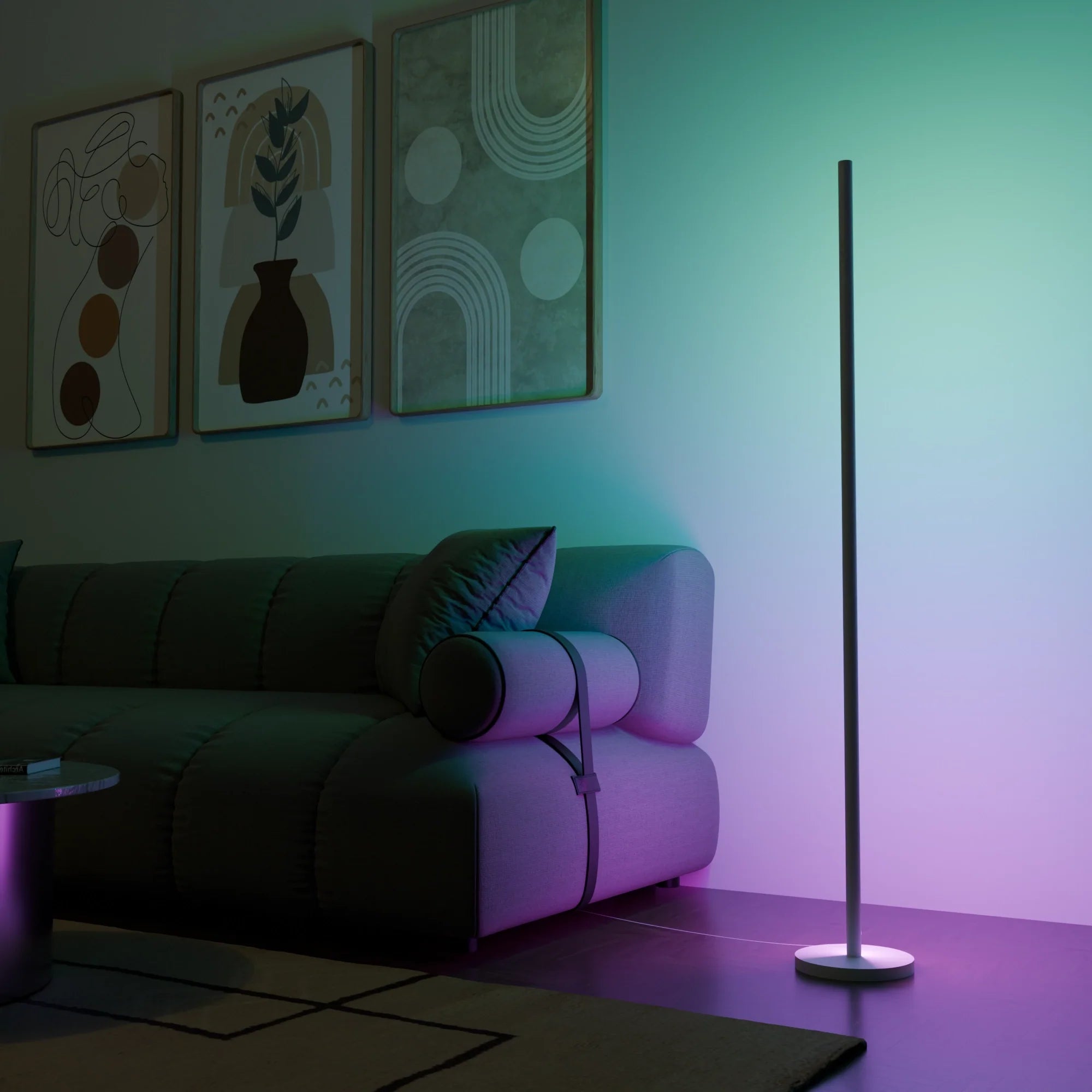 Mid-Century Modern Brass Floor Lamp with Fabric Shade for Living Room