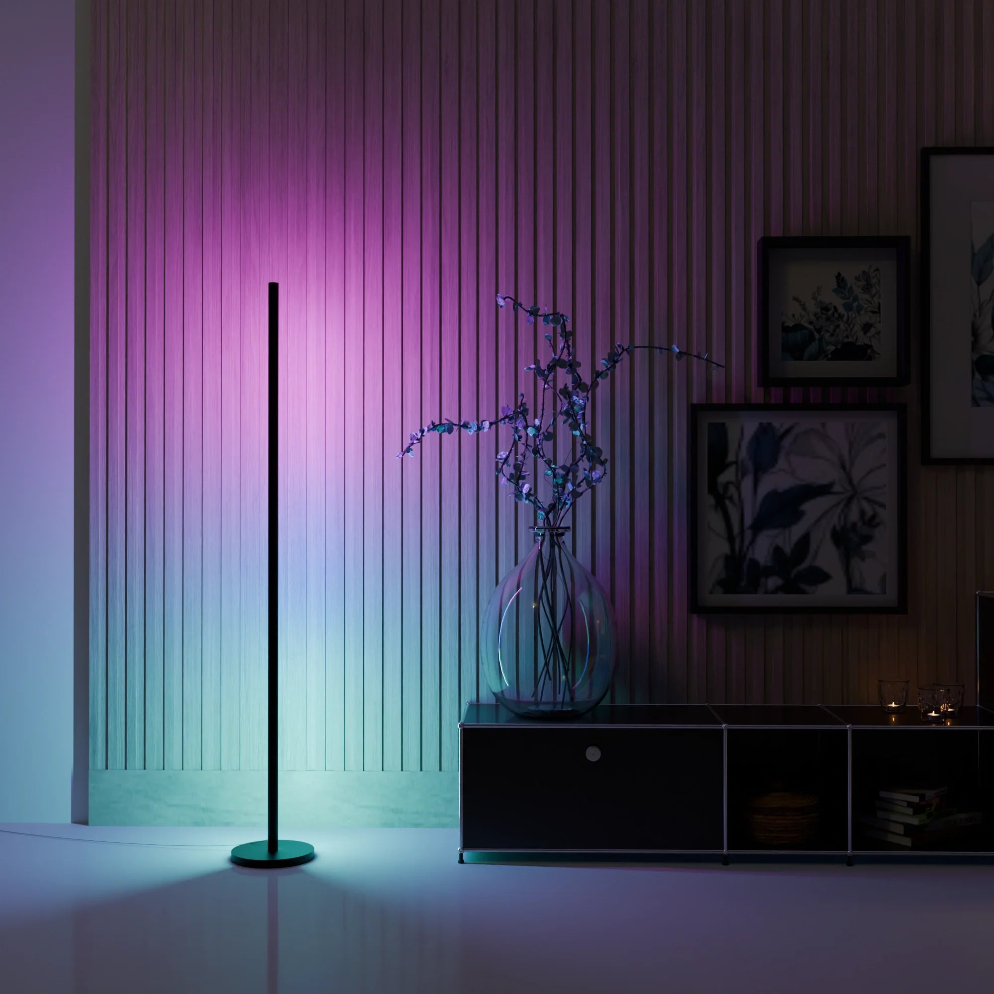 Mid-Century Modern Brass Floor Lamp with Fabric Shade for Living Room