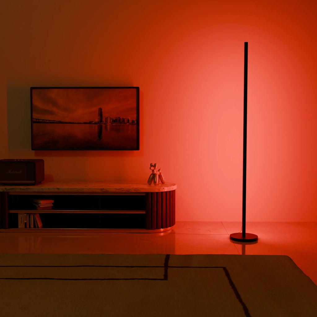 Mid-Century Modern Brass Floor Lamp with Fabric Shade for Living Room