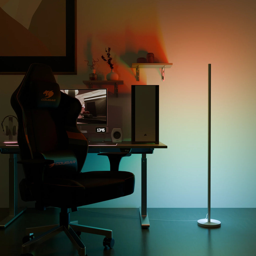 Mid-Century Modern Brass Floor Lamp with Fabric Shade for Living Room