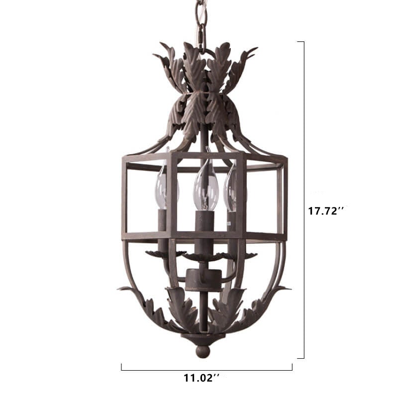 Rustic Vintage Wrought Iron 3-Light Lantern Chandelier for Home Decor