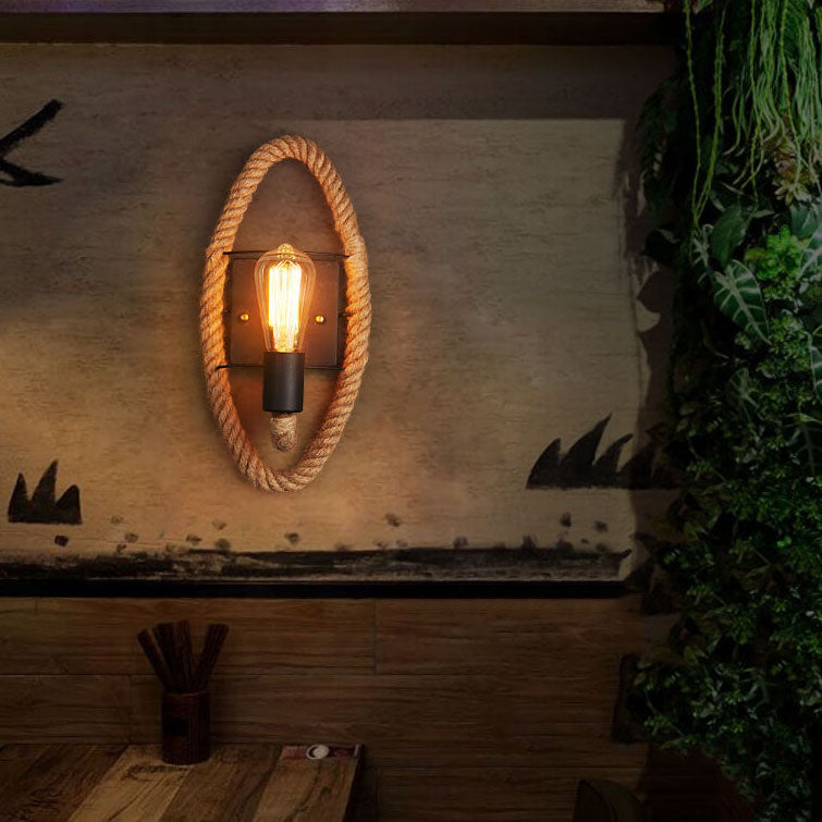Rustic Vintage Hemp Rope Wall Sconce Lamp - Ideal for Living Room Decor
