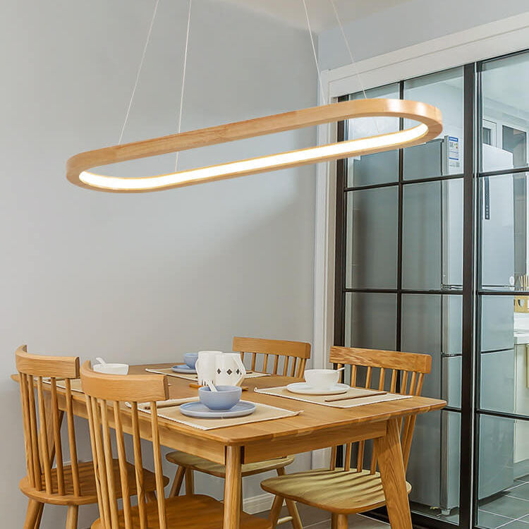 Modern Minimalist Wooden Round LED Chandelier for Dining and Living Room