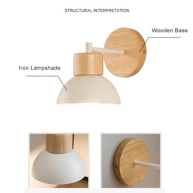 Nordic Style Wood and Metal 1-Light Wall Sconce for Living Room Decor