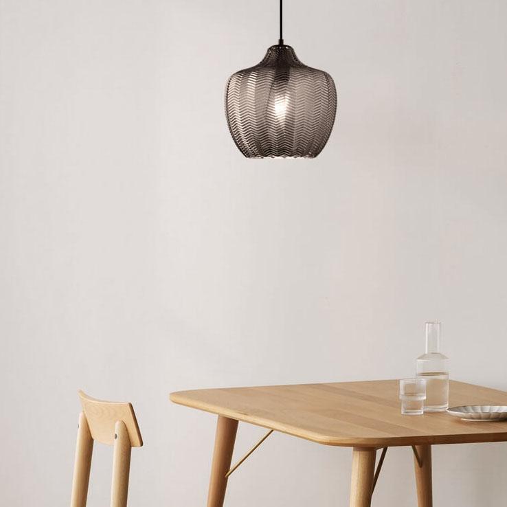 Nordic Textured Wavy Clear Glass Barrel Pendant Light for Bedroom Dining