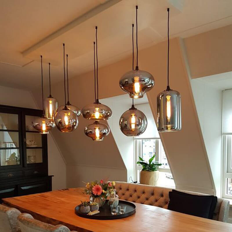 Stylish Smoke Gray Glass LED Pendant Light for Dining Room or Kitchen