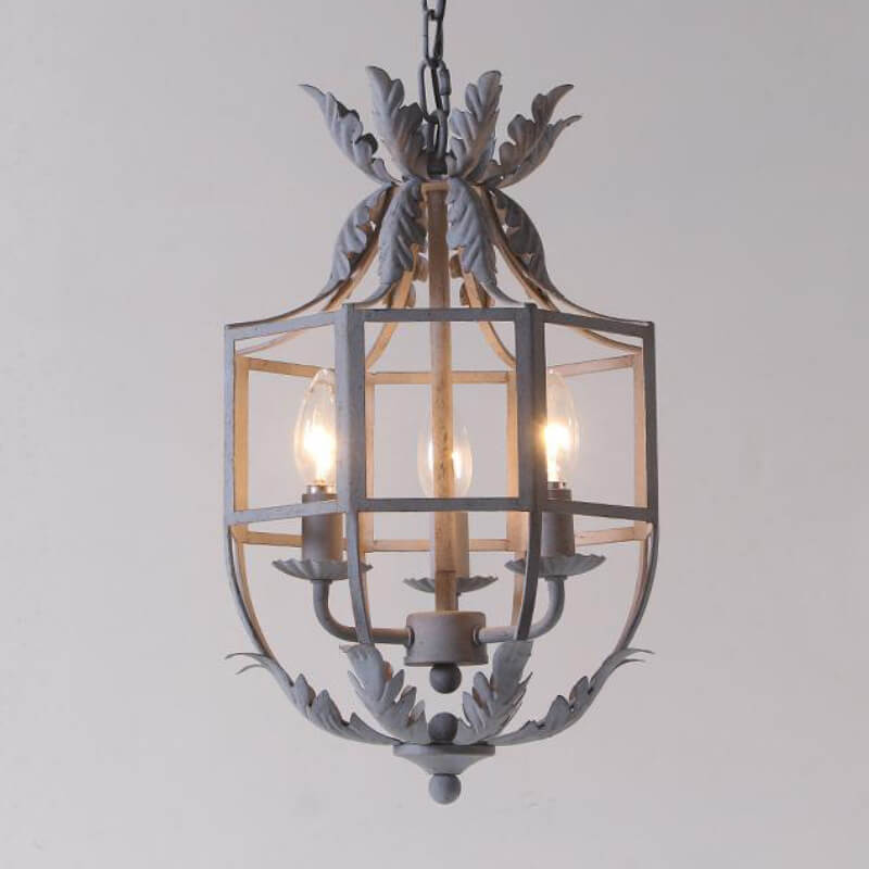 Rustic Vintage Wrought Iron 3-Light Lantern Chandelier for Home Decor