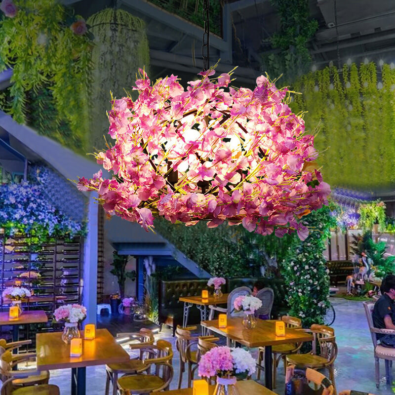 Vibrant Colorful Floral 3-Light Globe Chandelier for Living Room Décor