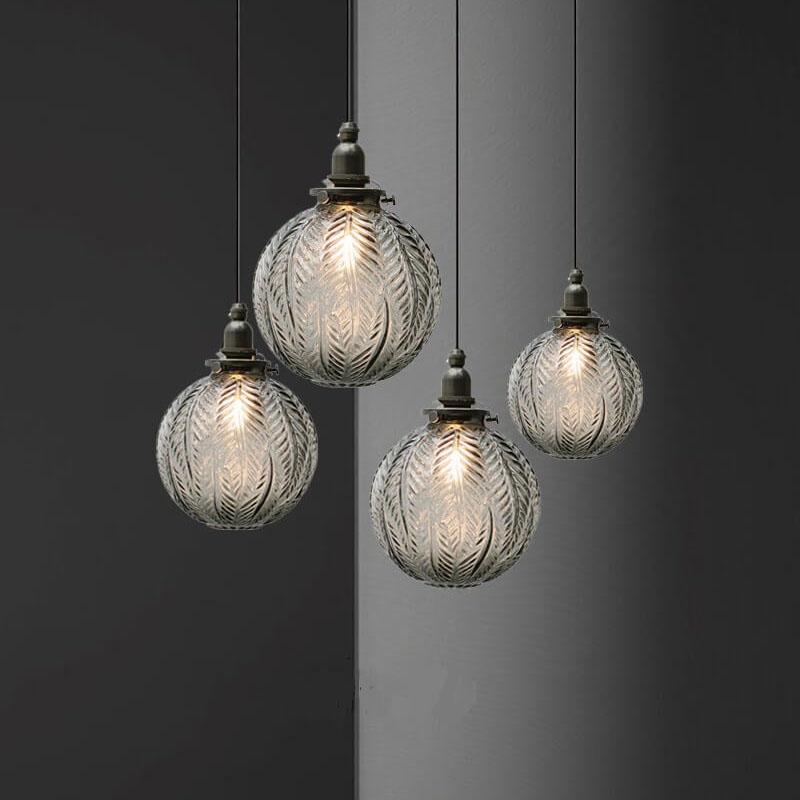 Vintage Style Lotus Pattern Glass Globe Pendant Light for Kitchen Diner