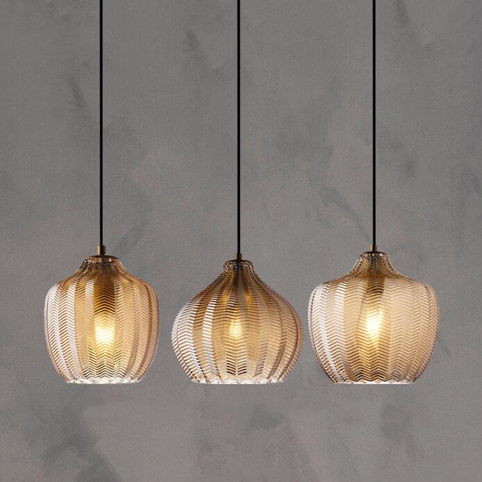 Nordic Textured Wavy Clear Glass Barrel Pendant Light for Bedroom Dining