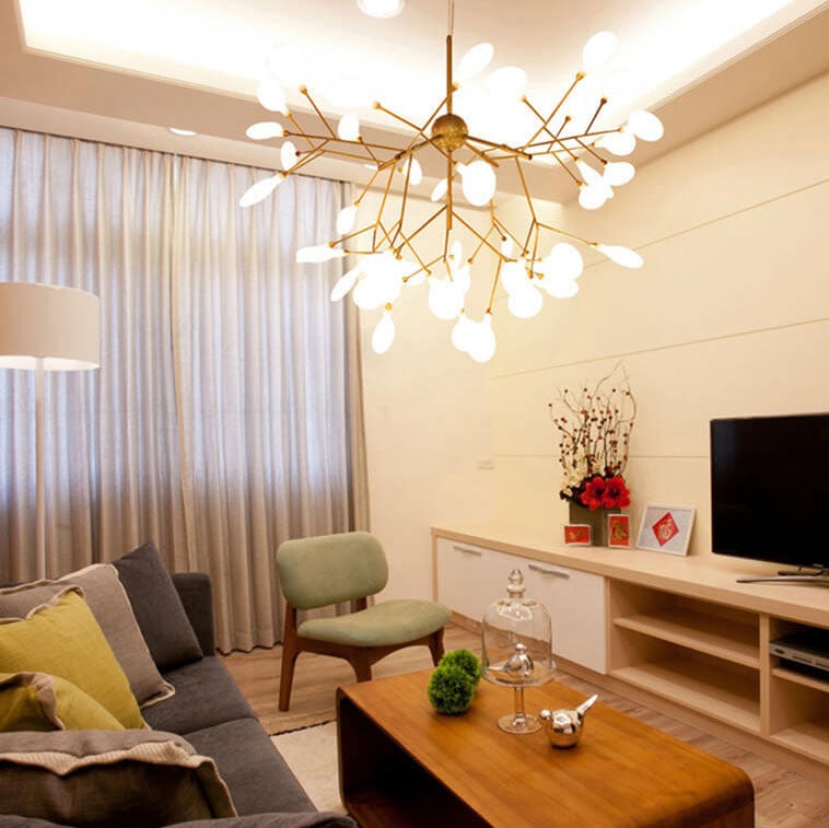Modern Silver Metal LED Chandelier with Branch Design for Living Room