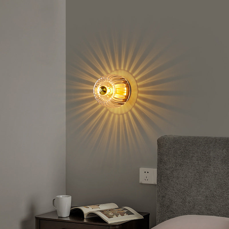 Modern Copper and Glass Sun-Shaped Flush Mount Light for Entryway