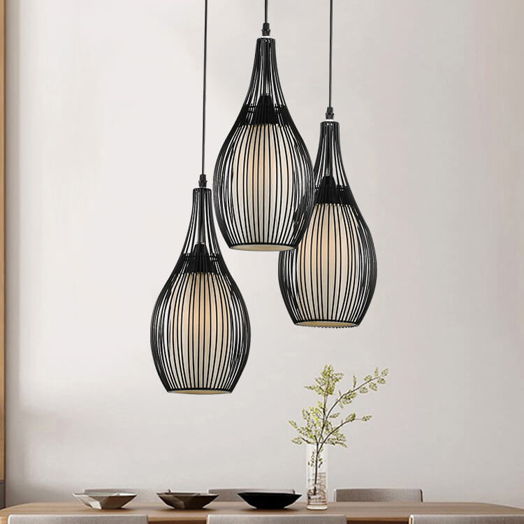 Rustic Black Iron Teardrop 3-Light Hanging Chandelier for Dining Room