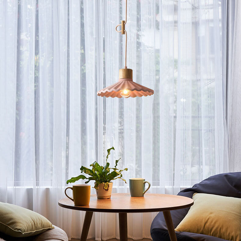 Modern Cement Macaron Scalloped Pendant Light for Living Room Decor