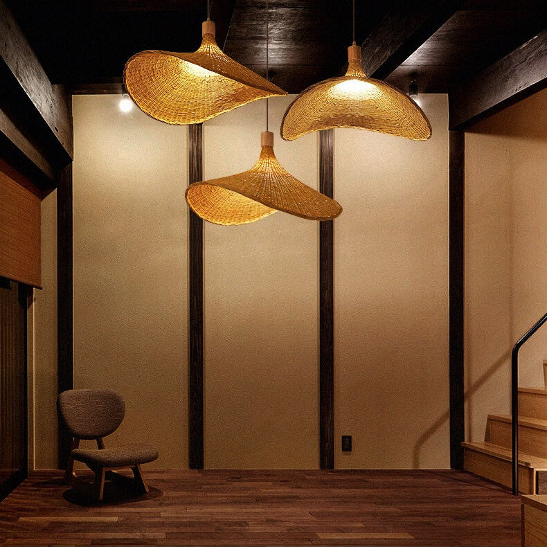 Natural Woven Bamboo Pendant Light Fixture for Boho Living Room Decor