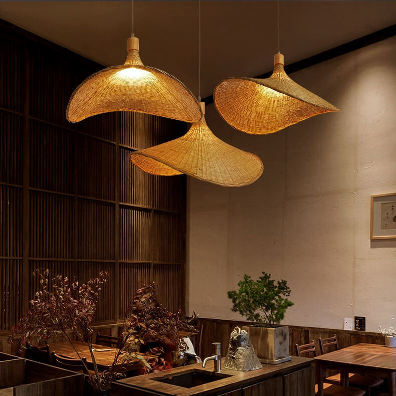 Natural Woven Bamboo Pendant Light Fixture for Boho Living Room Decor
